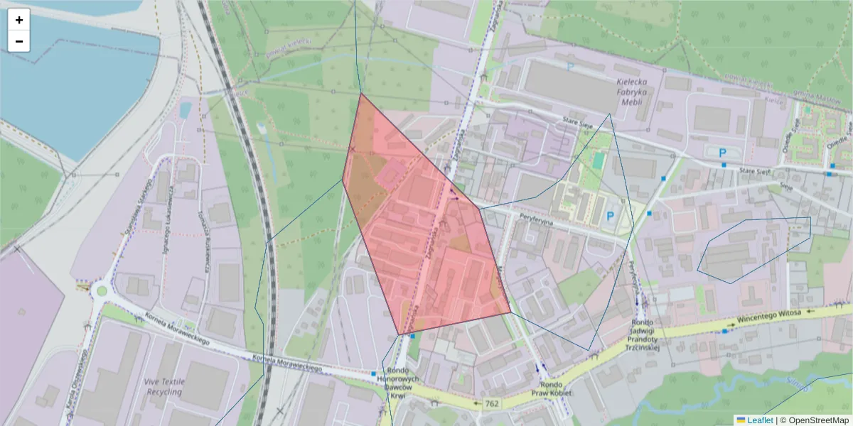 Szczegółowa mapa kodu pocztowego 25-563 z granicami, sąsiednimi kodami pocztowymi i urzędami pocztowymi