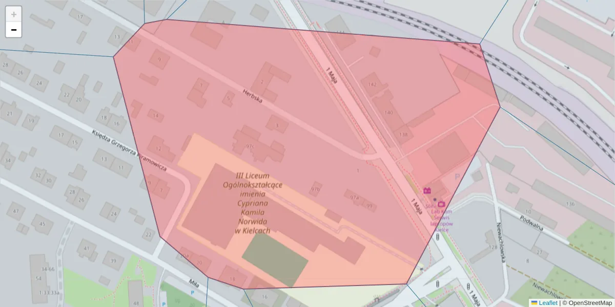 Szczegółowa mapa kodu pocztowego 25-616 z granicami, sąsiednimi kodami pocztowymi i urzędami pocztowymi