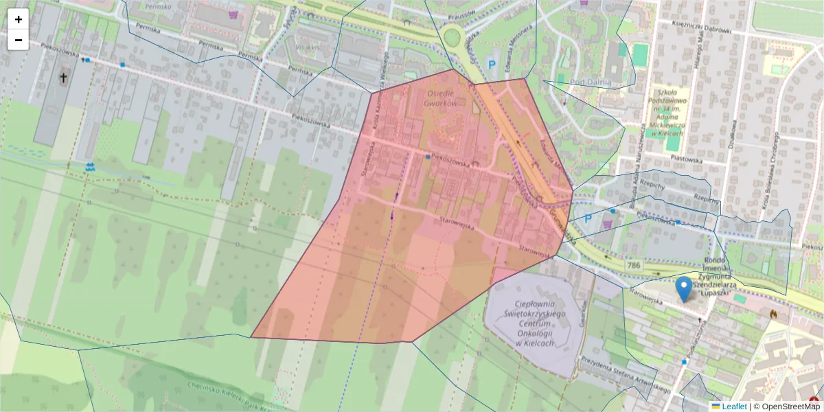 Szczegółowa mapa kodu pocztowego 25-632 z granicami, sąsiednimi kodami pocztowymi i urzędami pocztowymi