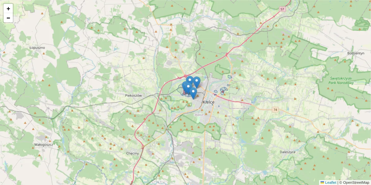 Szczegółowa mapa kodu pocztowego 25-640 z granicami, sąsiednimi kodami pocztowymi i urzędami pocztowymi