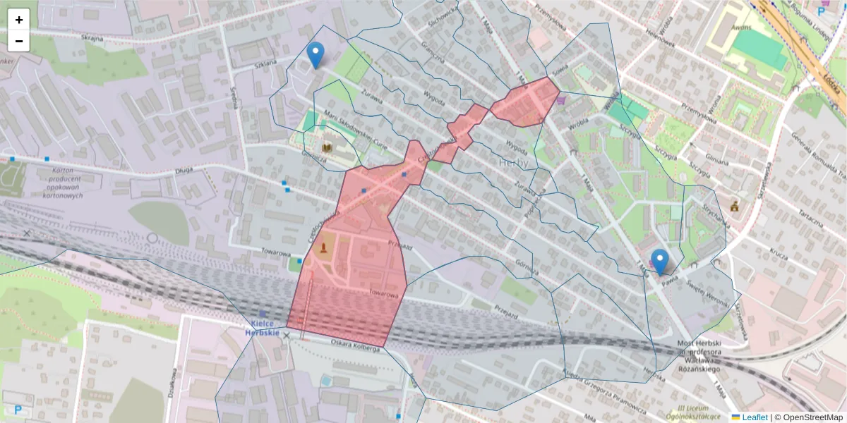 Szczegółowa mapa kodu pocztowego 25-647 z granicami, sąsiednimi kodami pocztowymi i urzędami pocztowymi