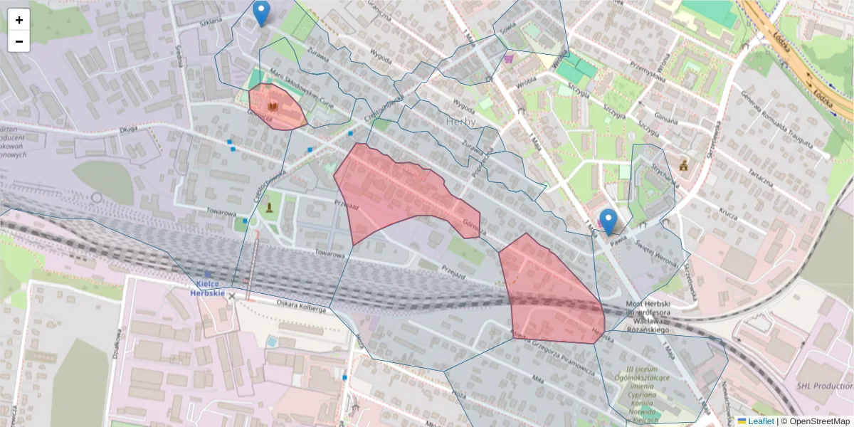 Szczegółowa mapa kodu pocztowego 25-651 z granicami, sąsiednimi kodami pocztowymi i urzędami pocztowymi