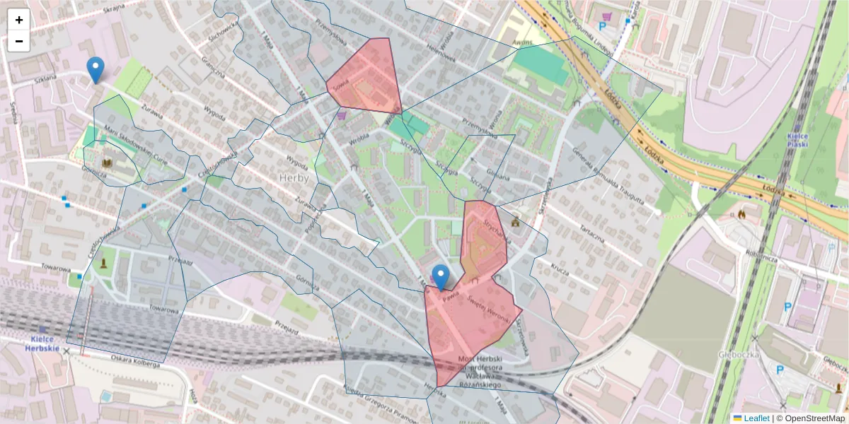 Szczegółowa mapa kodu pocztowego 25-658 z granicami, sąsiednimi kodami pocztowymi i urzędami pocztowymi