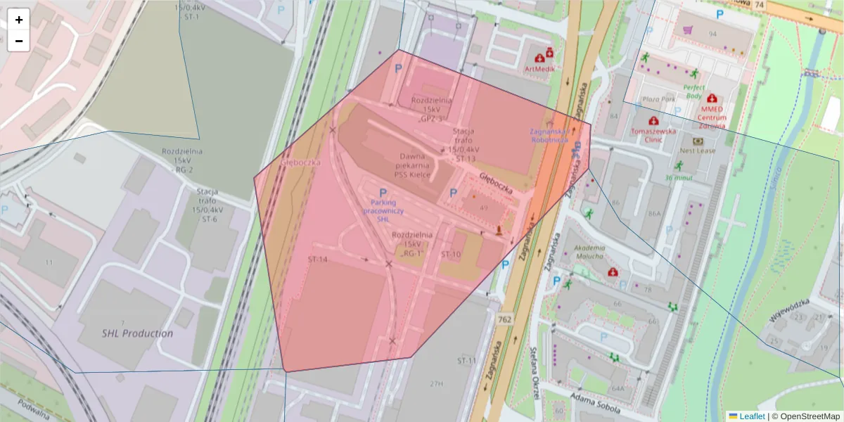 Szczegółowa mapa kodu pocztowego 25-667 z granicami, sąsiednimi kodami pocztowymi i urzędami pocztowymi