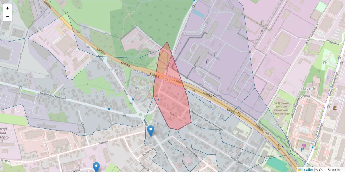Szczegółowa mapa kodu pocztowego 25-668 z granicami, sąsiednimi kodami pocztowymi i urzędami pocztowymi