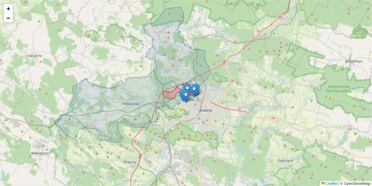 Szczegółowa mapa kodu pocztowego 25-671 z granicami, sąsiednimi kodami pocztowymi i urzędami pocztowymi