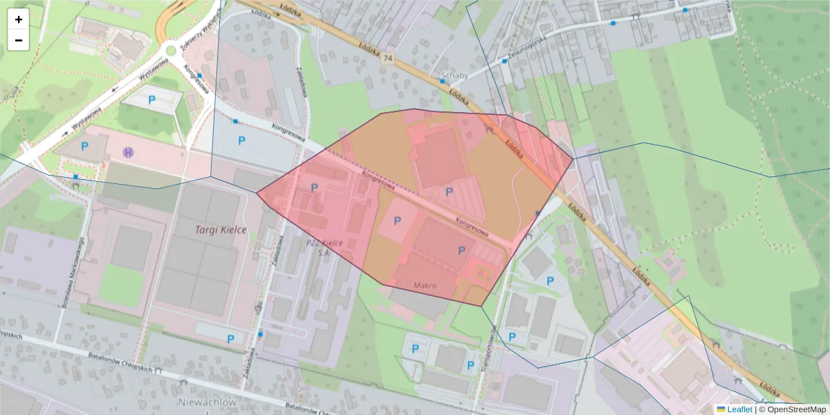Szczegółowa mapa kodu pocztowego 25-672 z granicami, sąsiednimi kodami pocztowymi i urzędami pocztowymi