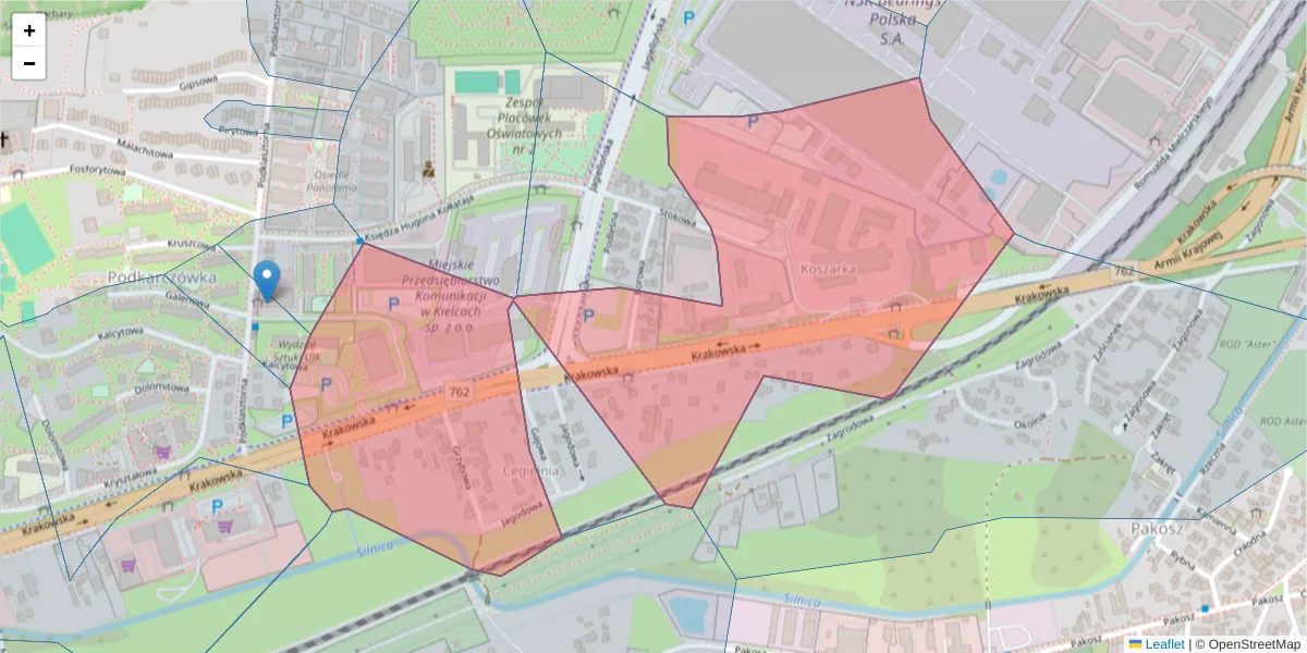 Szczegółowa mapa kodu pocztowego 25-701 z granicami, sąsiednimi kodami pocztowymi i urzędami pocztowymi