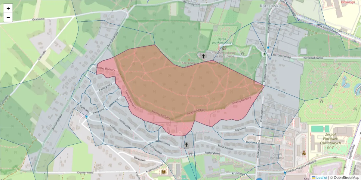 Szczegółowa mapa kodu pocztowego 25-717 z granicami, sąsiednimi kodami pocztowymi i urzędami pocztowymi