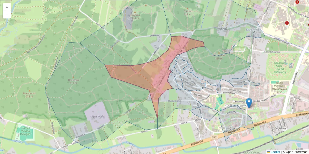Szczegółowa mapa kodu pocztowego 25-718 z granicami, sąsiednimi kodami pocztowymi i urzędami pocztowymi
