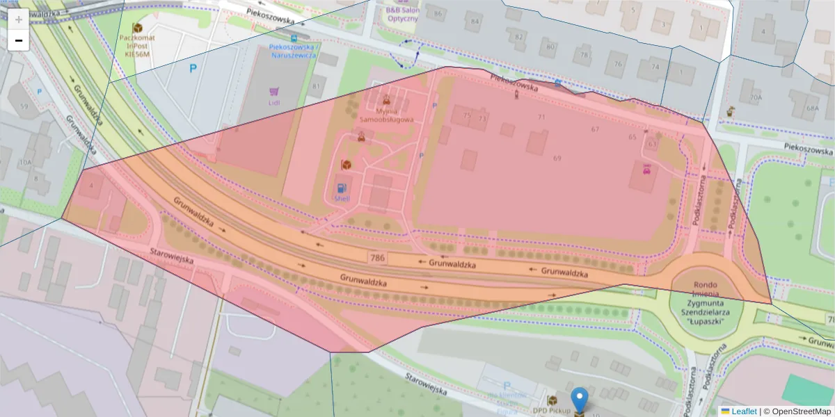 Szczegółowa mapa kodu pocztowego 25-737 z granicami, sąsiednimi kodami pocztowymi i urzędami pocztowymi