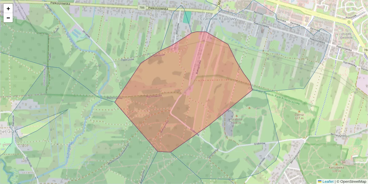 Szczegółowa mapa kodu pocztowego 25-744 z granicami, sąsiednimi kodami pocztowymi i urzędami pocztowymi
