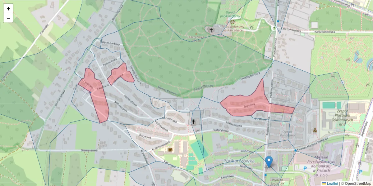 Szczegółowa mapa kodu pocztowego 25-752 z granicami, sąsiednimi kodami pocztowymi i urzędami pocztowymi