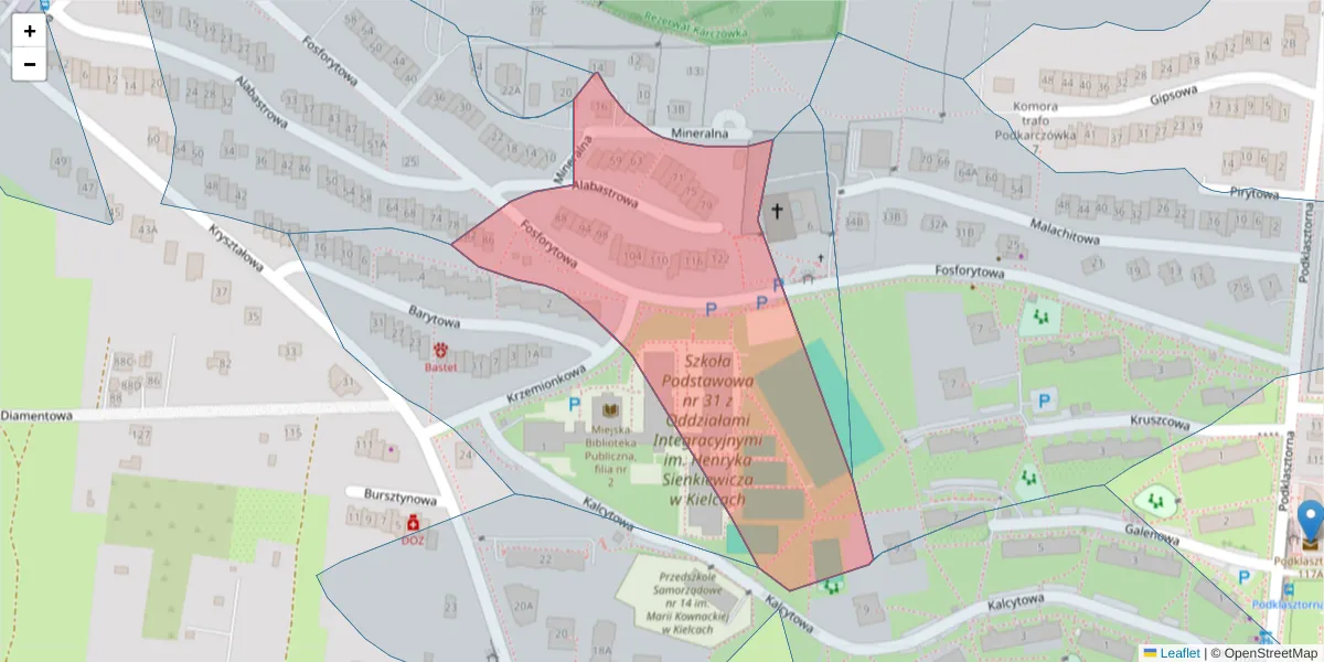 Szczegółowa mapa kodu pocztowego 25-753 z granicami, sąsiednimi kodami pocztowymi i urzędami pocztowymi