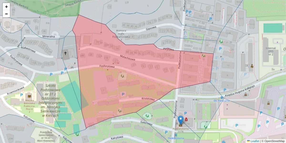 Szczegółowa mapa kodu pocztowego 25-754 z granicami, sąsiednimi kodami pocztowymi i urzędami pocztowymi
