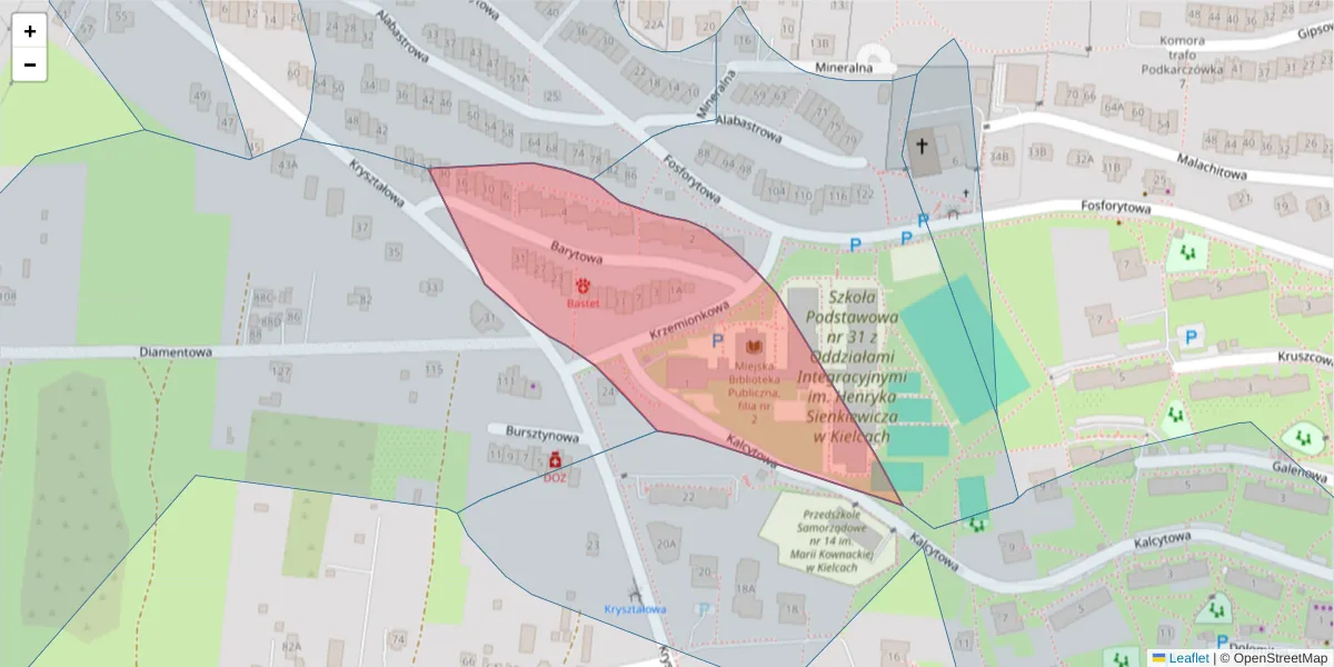 Szczegółowa mapa kodu pocztowego 25-756 z granicami, sąsiednimi kodami pocztowymi i urzędami pocztowymi