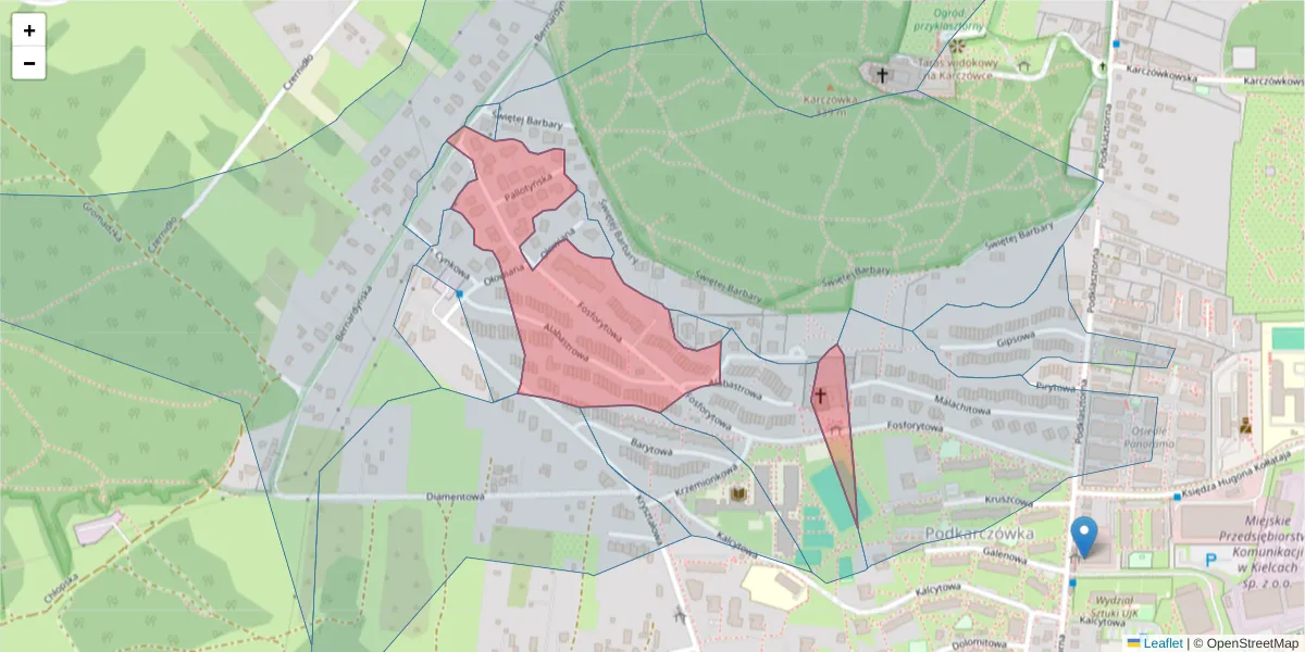 Szczegółowa mapa kodu pocztowego 25-757 z granicami, sąsiednimi kodami pocztowymi i urzędami pocztowymi