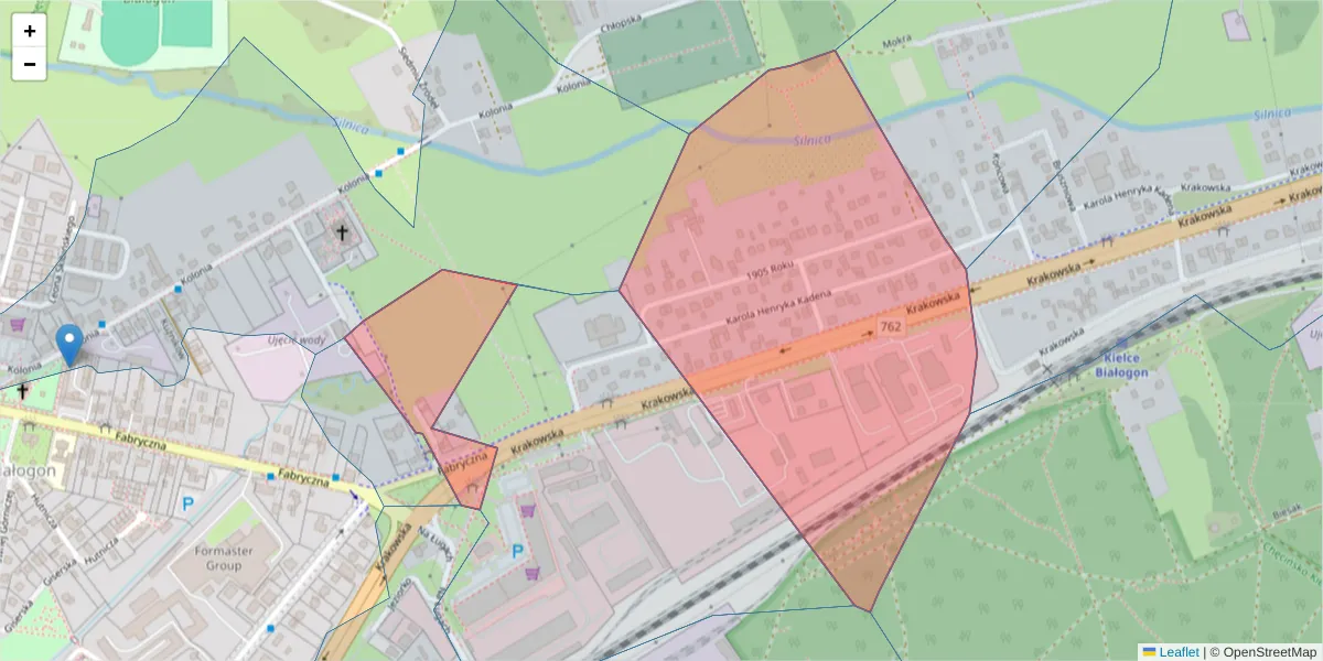 Szczegółowa mapa kodu pocztowego 25-802 z granicami, sąsiednimi kodami pocztowymi i urzędami pocztowymi