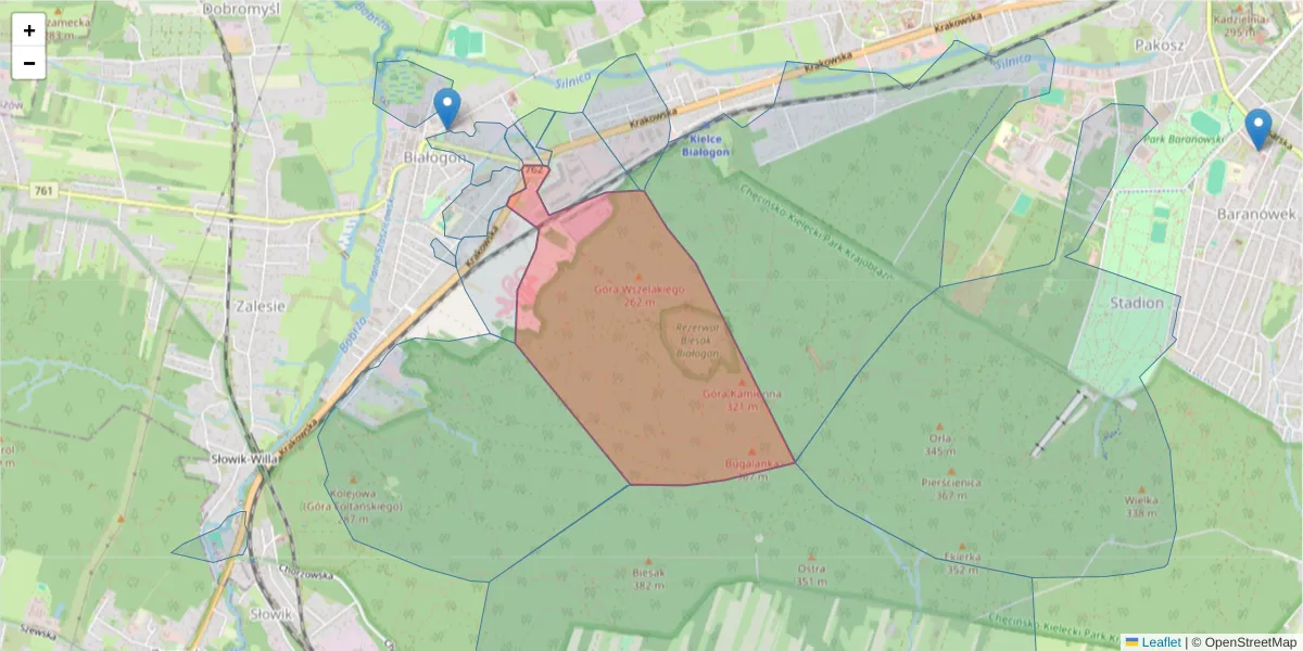 Szczegółowa mapa kodu pocztowego 25-803 z granicami, sąsiednimi kodami pocztowymi i urzędami pocztowymi