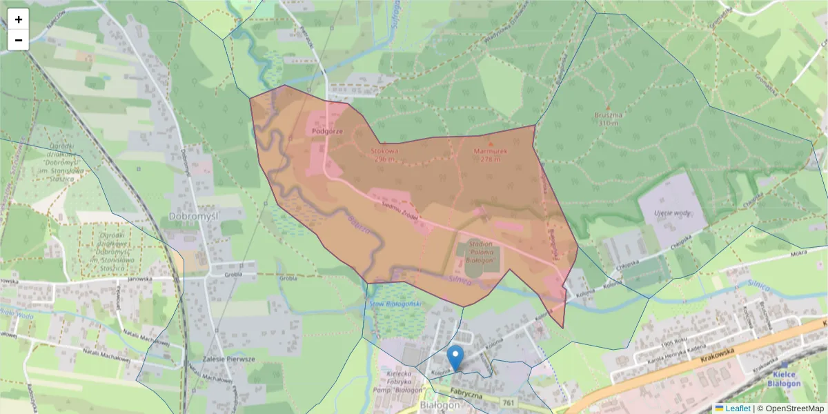 Szczegółowa mapa kodu pocztowego 25-821 z granicami, sąsiednimi kodami pocztowymi i urzędami pocztowymi