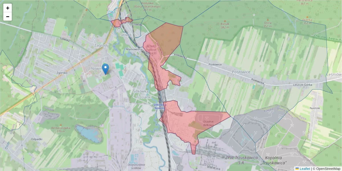 Szczegółowa mapa kodu pocztowego 25-852 z granicami, sąsiednimi kodami pocztowymi i urzędami pocztowymi