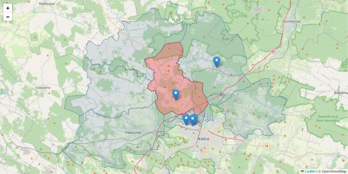 Szczegółowa mapa kodu pocztowego 26-085 z granicami, sąsiednimi kodami pocztowymi i urzędami pocztowymi