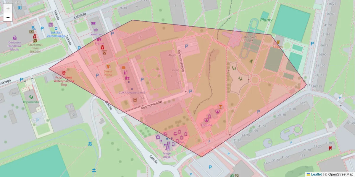 Szczegółowa mapa kodu pocztowego 26-119 z granicami, sąsiednimi kodami pocztowymi i urzędami pocztowymi