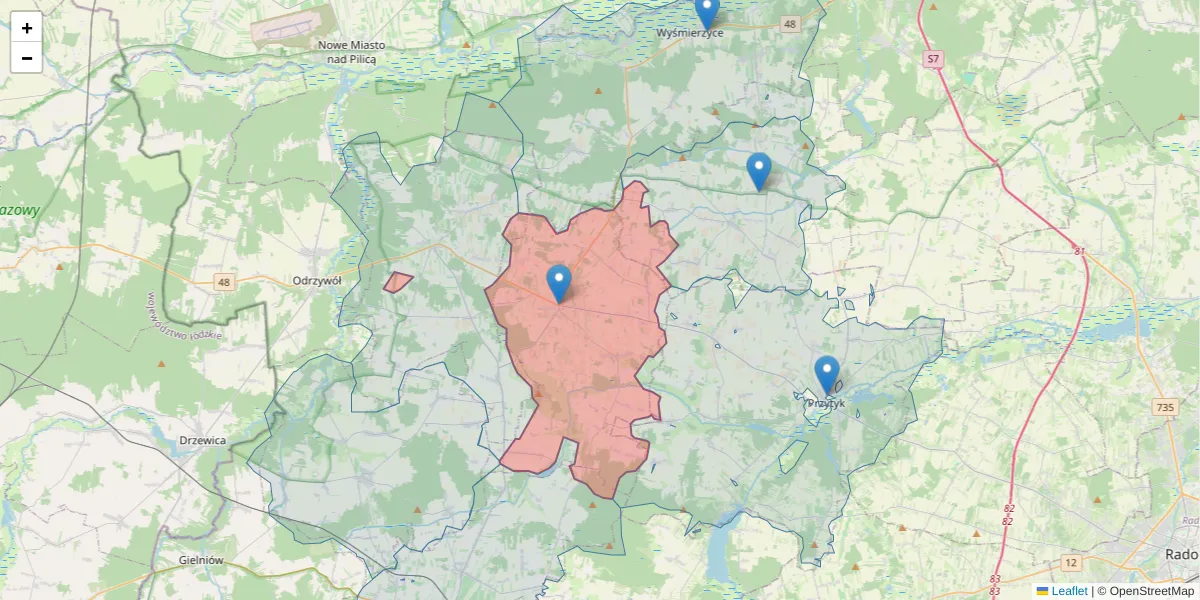 Szczegółowa mapa kodu pocztowego 26-414 z granicami, sąsiednimi kodami pocztowymi i urzędami pocztowymi
