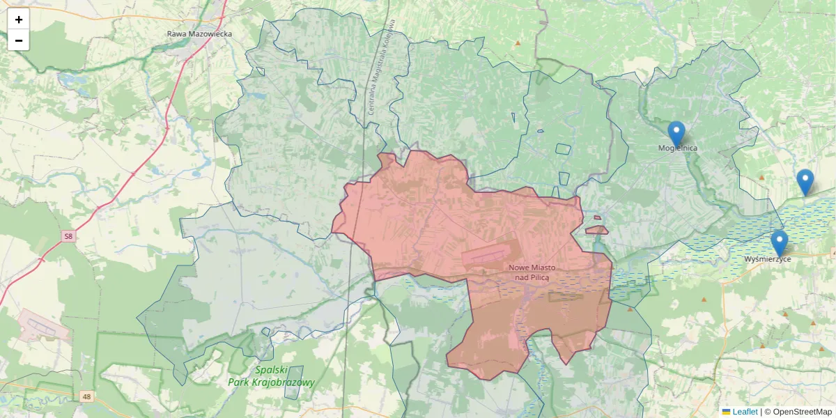 Szczegółowa mapa kodu pocztowego 26-420 z granicami, sąsiednimi kodami pocztowymi i urzędami pocztowymi