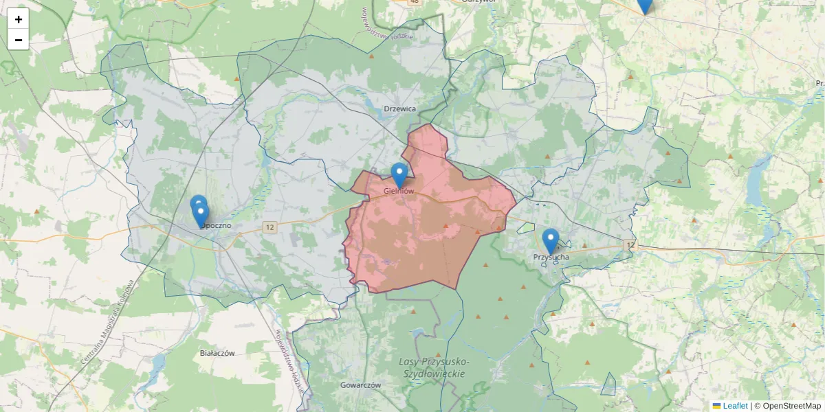 Szczegółowa mapa kodu pocztowego 26-434 z granicami, sąsiednimi kodami pocztowymi i urzędami pocztowymi