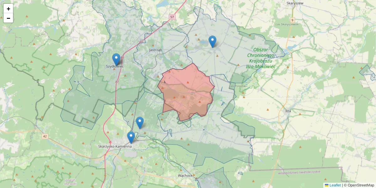 Szczegółowa mapa kodu pocztowego 26-503 z granicami, sąsiednimi kodami pocztowymi i urzędami pocztowymi