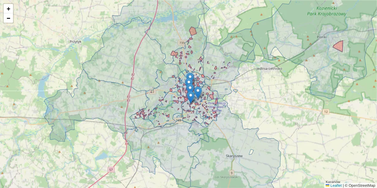 Szczegółowa mapa kodu pocztowego 26-600 z granicami, sąsiednimi kodami pocztowymi i urzędami pocztowymi