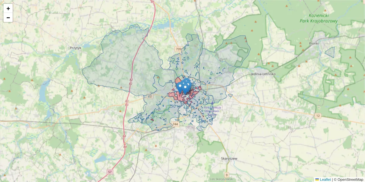 Szczegółowa mapa kodu pocztowego 26-610 z granicami, sąsiednimi kodami pocztowymi i urzędami pocztowymi