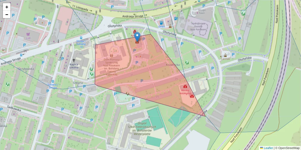 Szczegółowa mapa kodu pocztowego 26-614 z granicami, sąsiednimi kodami pocztowymi i urzędami pocztowymi