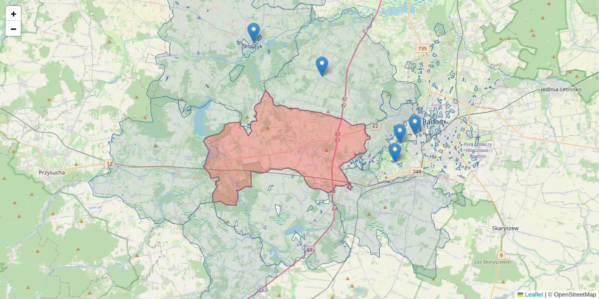 Szczegółowa mapa kodu pocztowego 26-625 z granicami, sąsiednimi kodami pocztowymi i urzędami pocztowymi