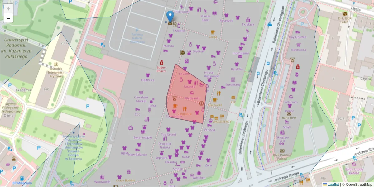 Szczegółowa mapa kodu pocztowego 26-639 z granicami, sąsiednimi kodami pocztowymi i urzędami pocztowymi
