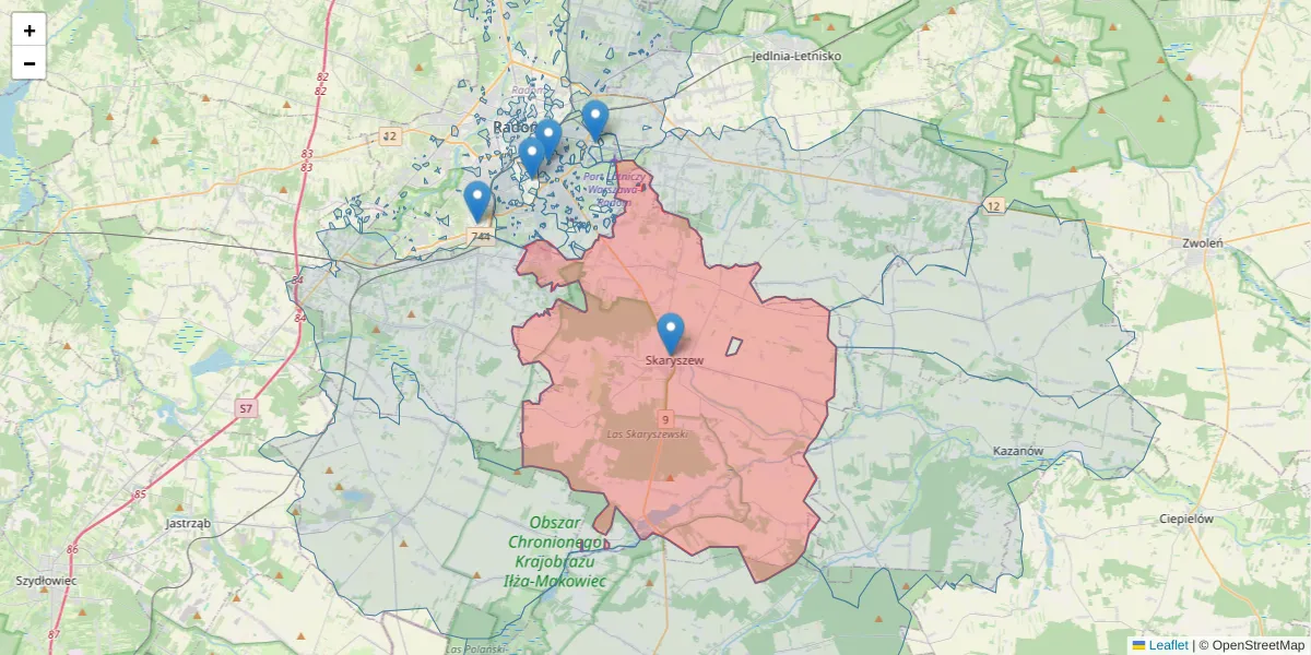 Szczegółowa mapa kodu pocztowego 26-640 z granicami, sąsiednimi kodami pocztowymi i urzędami pocztowymi