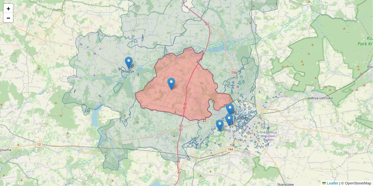 Szczegółowa mapa kodu pocztowego 26-652 z granicami, sąsiednimi kodami pocztowymi i urzędami pocztowymi
