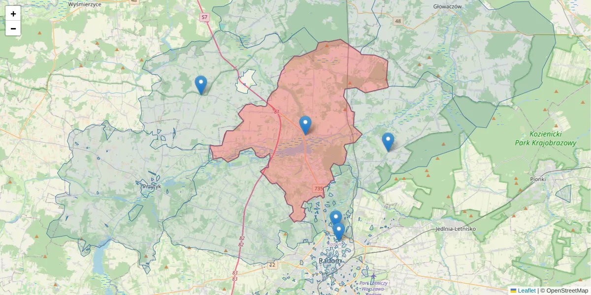 Szczegółowa mapa kodu pocztowego 26-660 z granicami, sąsiednimi kodami pocztowymi i urzędami pocztowymi