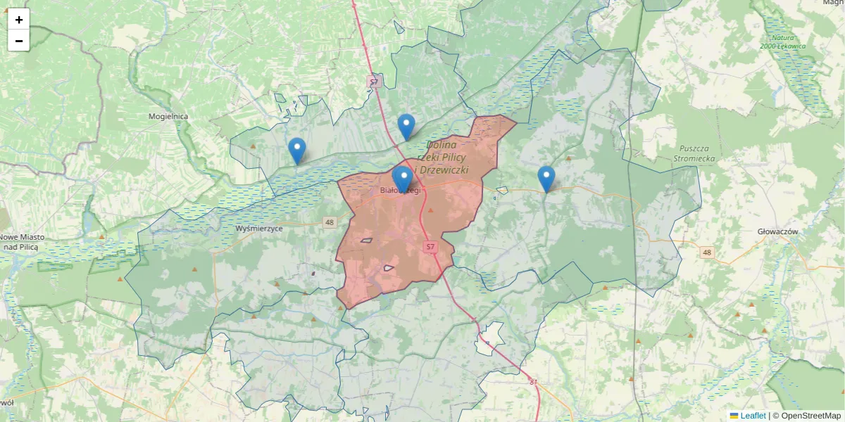 Szczegółowa mapa kodu pocztowego 26-800 z granicami, sąsiednimi kodami pocztowymi i urzędami pocztowymi