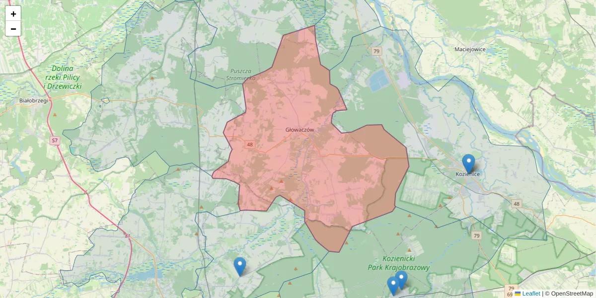 Szczegółowa mapa kodu pocztowego 26-903 z granicami, sąsiednimi kodami pocztowymi i urzędami pocztowymi