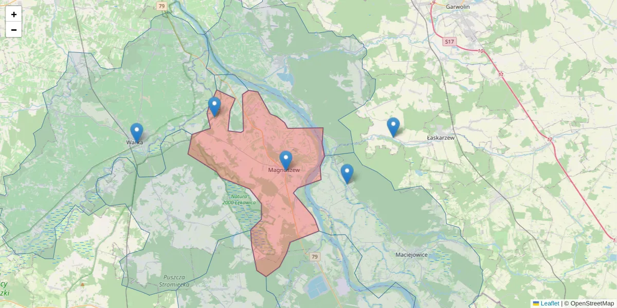 Szczegółowa mapa kodu pocztowego 26-910 z granicami, sąsiednimi kodami pocztowymi i urzędami pocztowymi