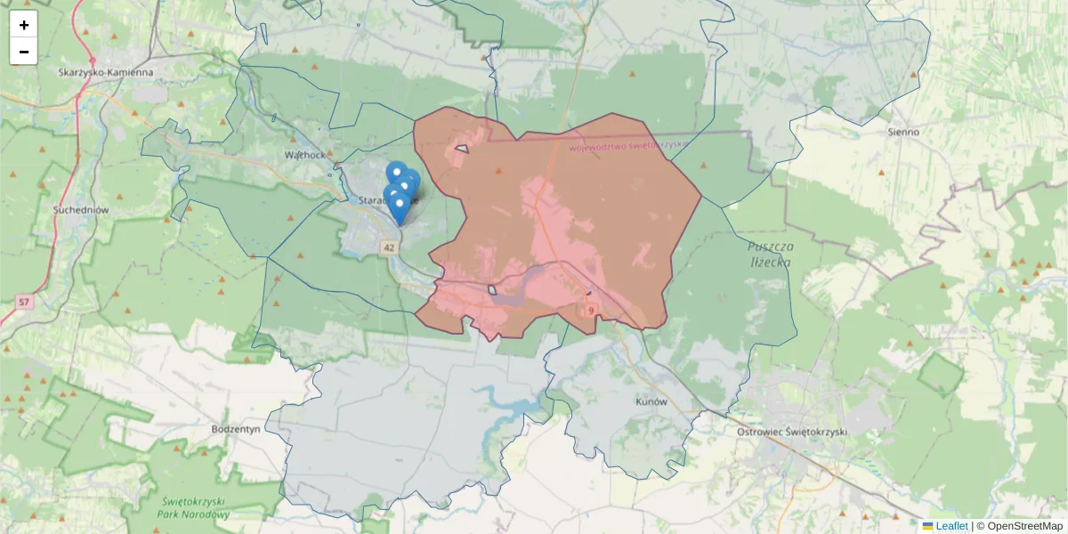 Szczegółowa mapa kodu pocztowego 27-230 z granicami, sąsiednimi kodami pocztowymi i urzędami pocztowymi