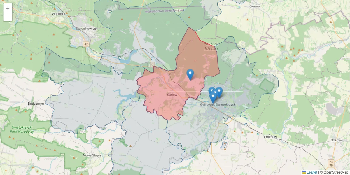 Szczegółowa mapa kodu pocztowego 27-415 z granicami, sąsiednimi kodami pocztowymi i urzędami pocztowymi