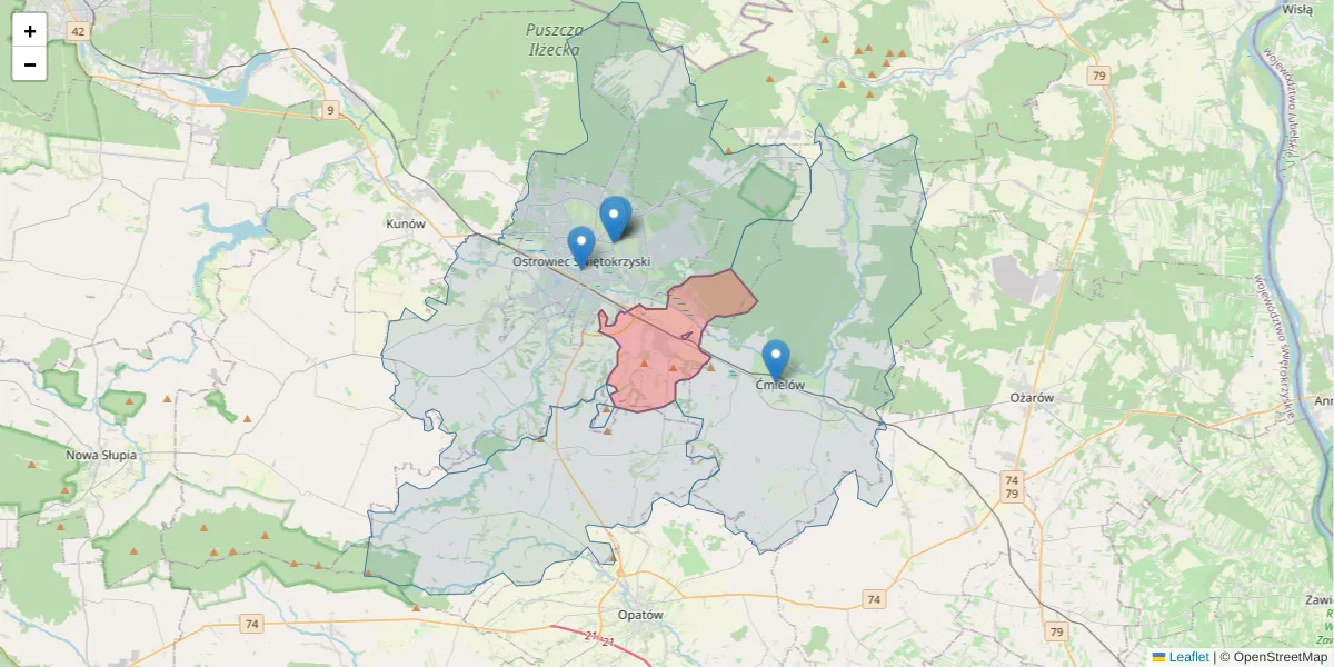 Szczegółowa mapa kodu pocztowego 27-420 z granicami, sąsiednimi kodami pocztowymi i urzędami pocztowymi