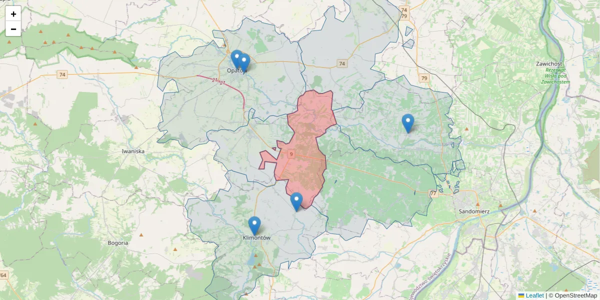 Szczegółowa mapa kodu pocztowego 27-540 z granicami, sąsiednimi kodami pocztowymi i urzędami pocztowymi