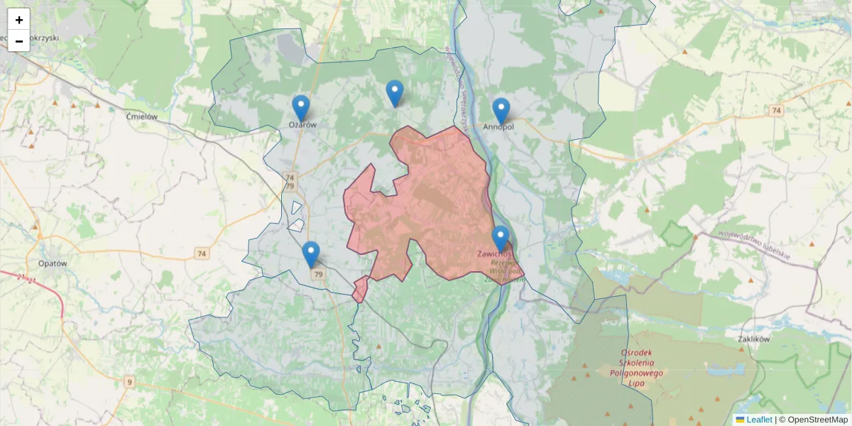 Szczegółowa mapa kodu pocztowego 27-630 z granicami, sąsiednimi kodami pocztowymi i urzędami pocztowymi