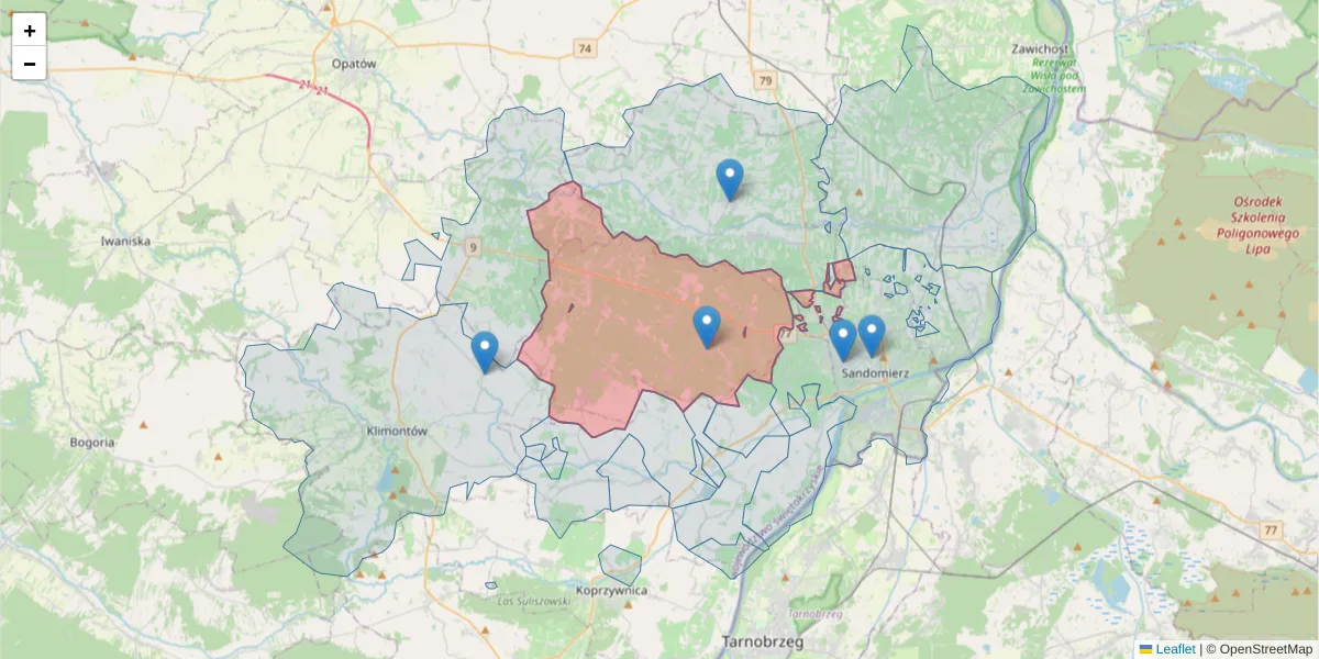 Szczegółowa mapa kodu pocztowego 27-641 z granicami, sąsiednimi kodami pocztowymi i urzędami pocztowymi