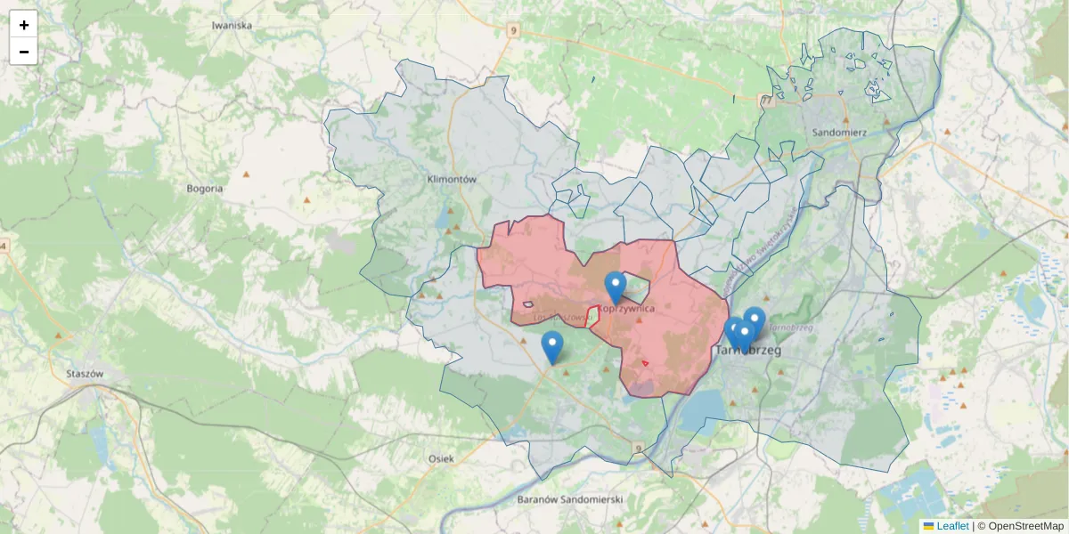 Szczegółowa mapa kodu pocztowego 27-660 z granicami, sąsiednimi kodami pocztowymi i urzędami pocztowymi