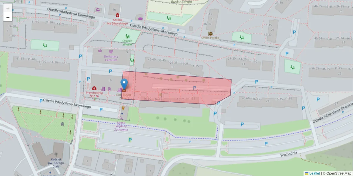 Szczegółowa mapa kodu pocztowego 28-102 z granicami, sąsiednimi kodami pocztowymi i urzędami pocztowymi